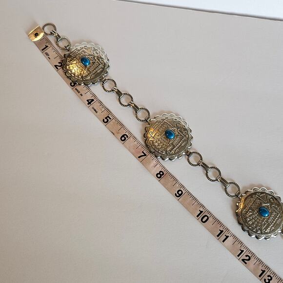 Concho Waist Belt Silver Embossed Medallion Cowgirl Western Statement Womens Med - Picture 7 of 10